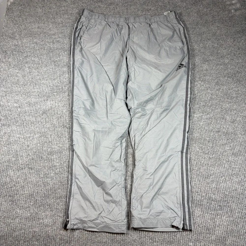 Adidas Track Pants Men 2XL Gray Striped Straight Leg Logo Mesh Ankle Zip Running